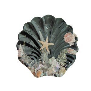 Vintage Lucite Resin Soap Trinket Dish, Abalone Shell Starfish, Seashell Sea